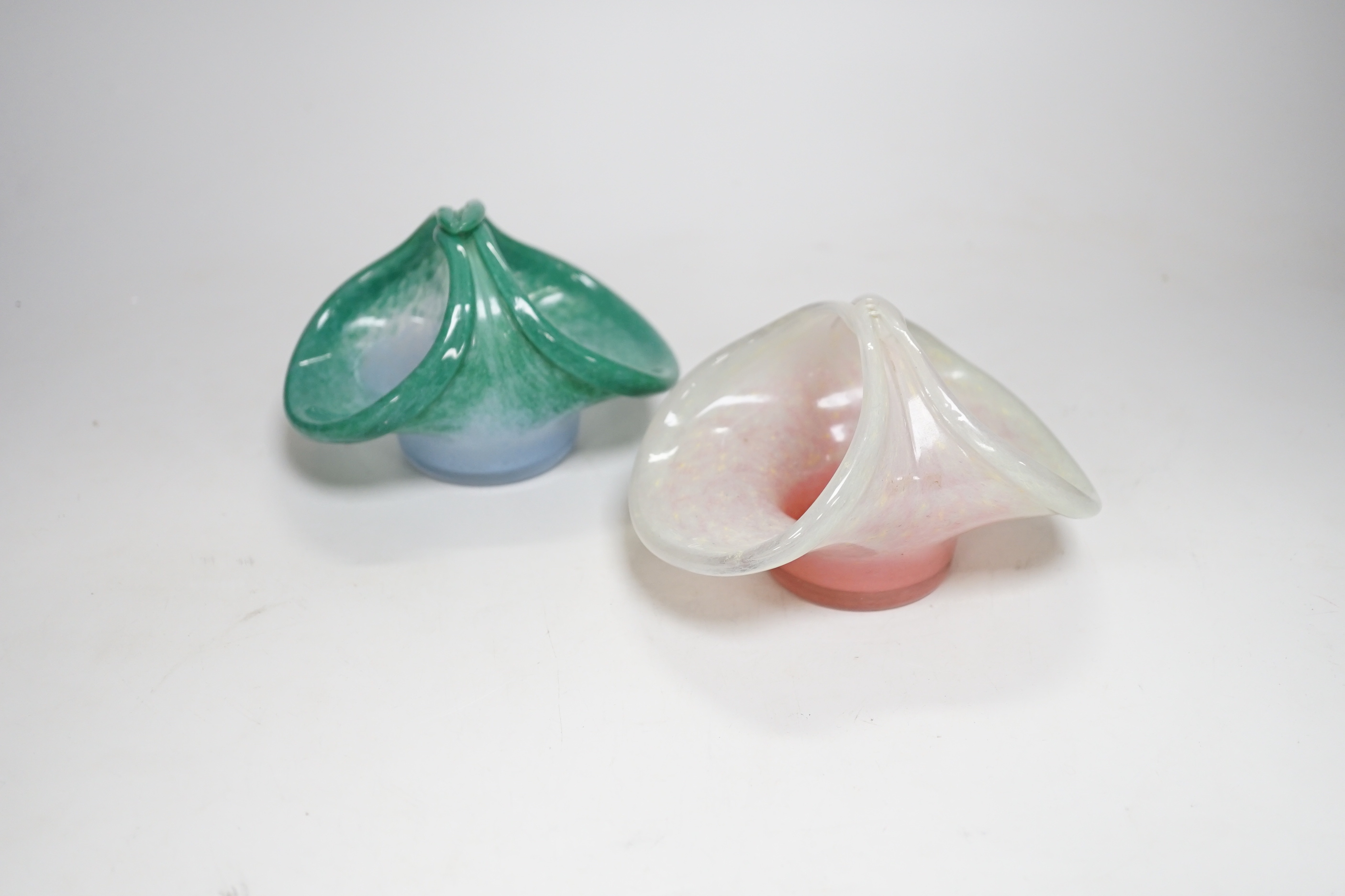 Two Vasart glass baskets, signed to the bases, the largest 14cm wide